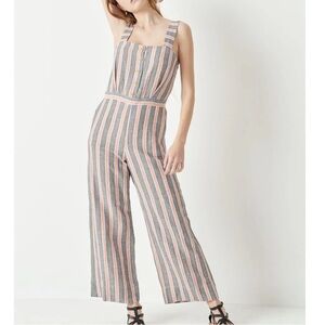 NWT Sessun Sz 10 (40) Bellevue Linen Blend Colorful Crop Strip Wide Leg Jumpsuit